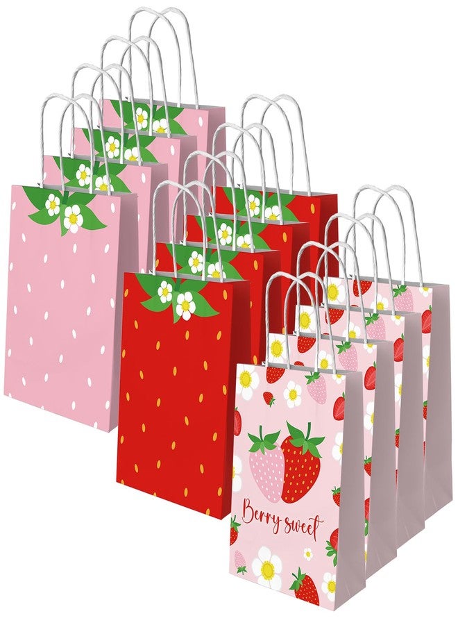 Dydamud Strawberry Paper Bags, 12 Pack Strawberry Goodie Bags With Handles, Strawberry Paper Party Favor Bags For Kids Birthday, Baby Shower, Strawberry Candy Bags for Strawberry Party Decorations - Image 1